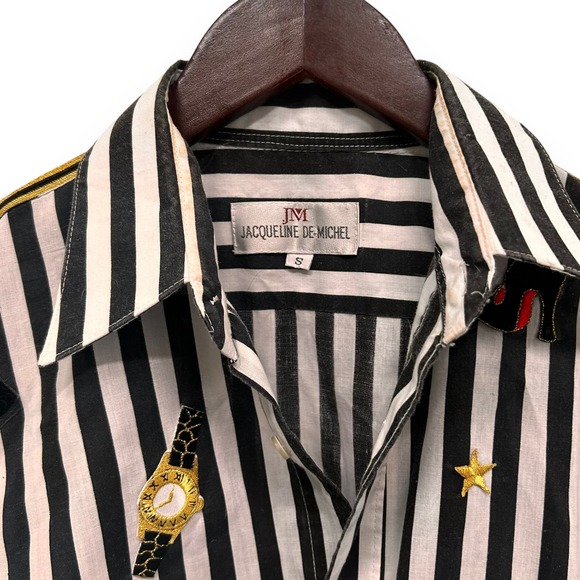 VTG Striped Glam Embroidered Shirt Size Small Oversized - Picture 3 of 5